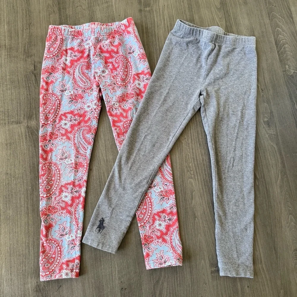 Polo Ralph Lauren girls gray / red blue paisley leggings bundle lot set size 6